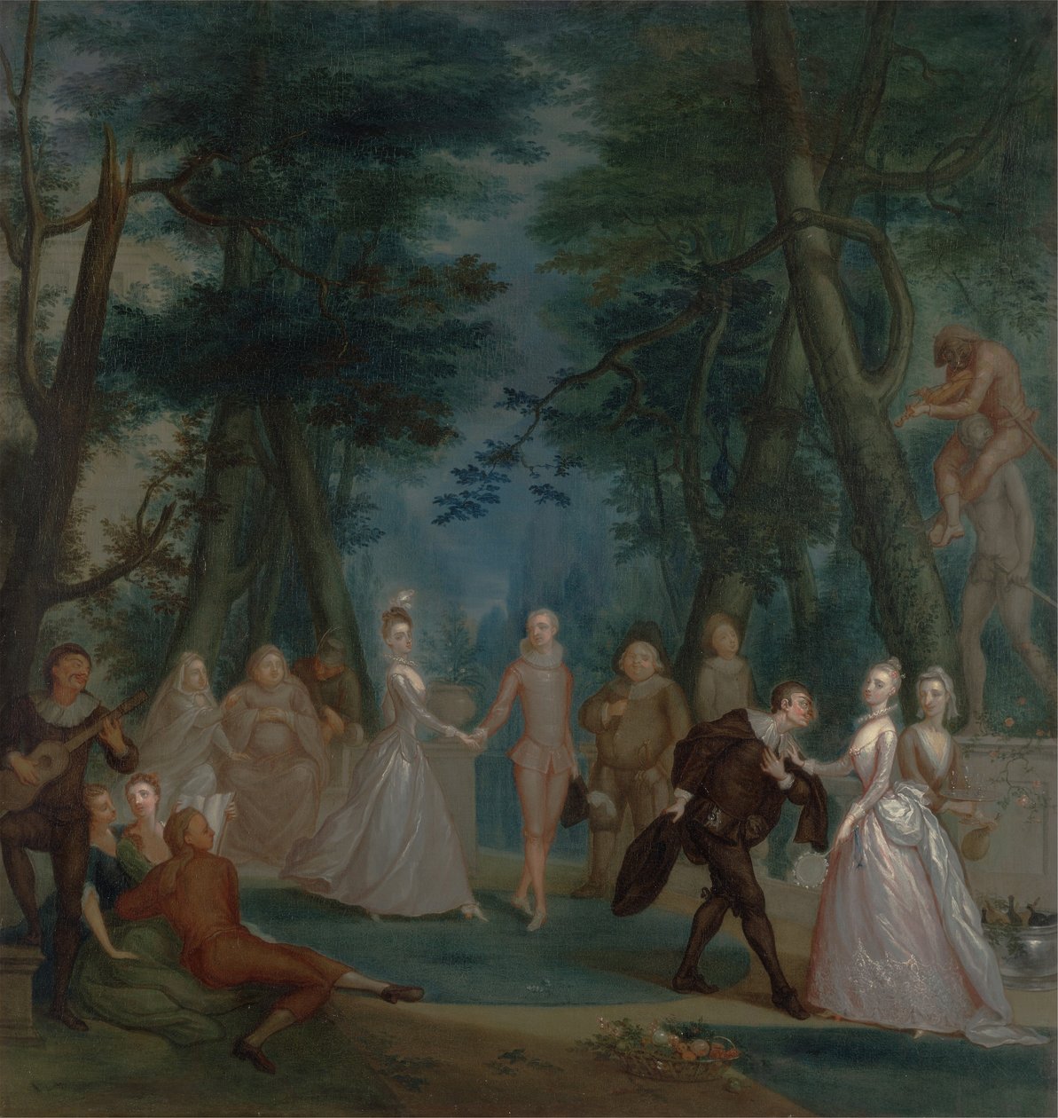 مشهد في حديقة ، مع شخصيات من Commedia dell&39;Arte ، c.1735 بواسطة مارسيلوس الأصغر لارون