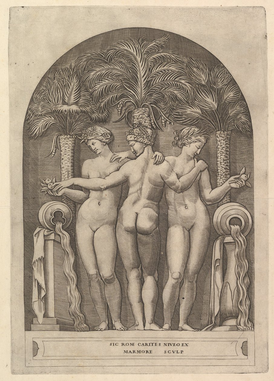 الزجاج الروماني الرائع: The Graces Graces ca. 1515-27. بواسطة ماركو دينتي