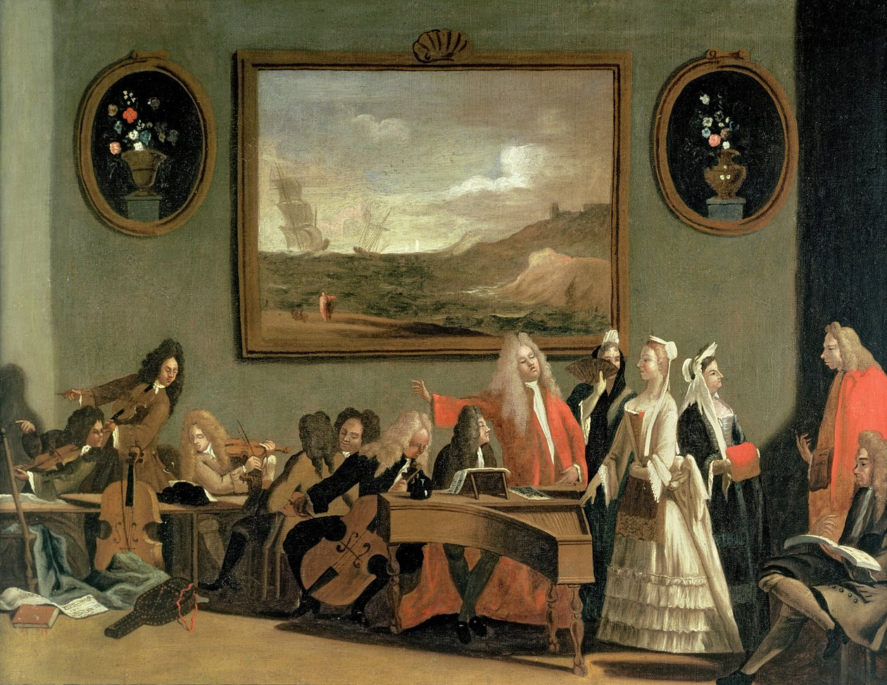 بروفة أوبرا ، يقال أنها بيروس وديميتريوس ، عقدت في غرفة التدريب في مسرح هايماركت ، 1709 بواسطة ماركو ريتشي
