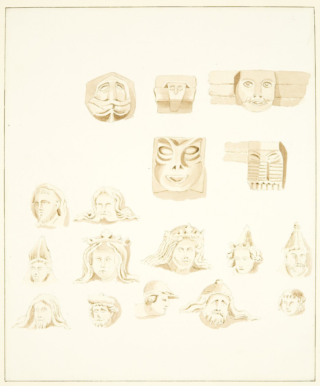 5 Grotesque Heads in the Belfry of Bristol Cathedral and 12 others (pencil & watercolor on paper) بواسطة منازل ماركوس هـ