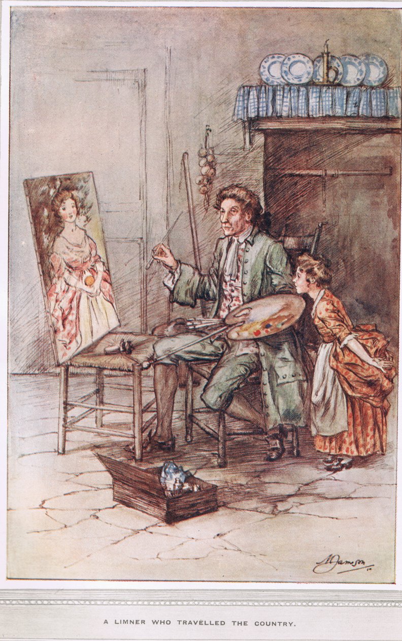 Limner الذي سافر البلاد ، التوضيح من "نائب ويكفيلد" بقلم أوليفر جولدسميث ، ج .1910 بواسطة مارجريت جيمسون