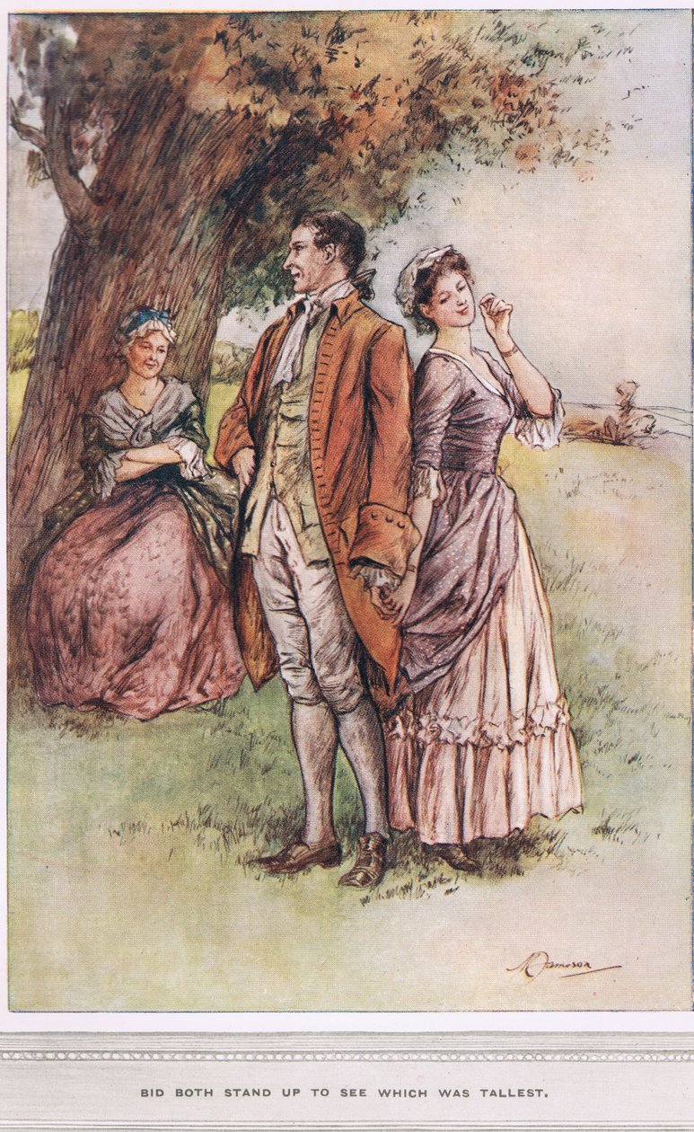 "قم بعرض كلاهما لترى أيهما أطول" ، رسم توضيحي من "Vicar of Wakefield" بقلم أوليفر جولدسميث ، c.1910 بواسطة مارجريت جيمسون