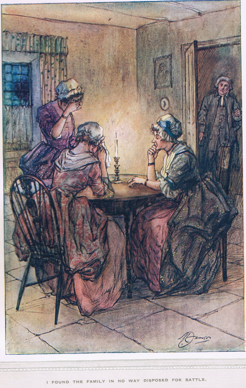 "لم أجد الأسرة بأي حال من الأحوال مهيأة للمعركة" ، رسم توضيحي من "Vicar of Wakefield" بقلم أوليفر غولدسميث ، ج .1910 بواسطة مارجريت جيمسون