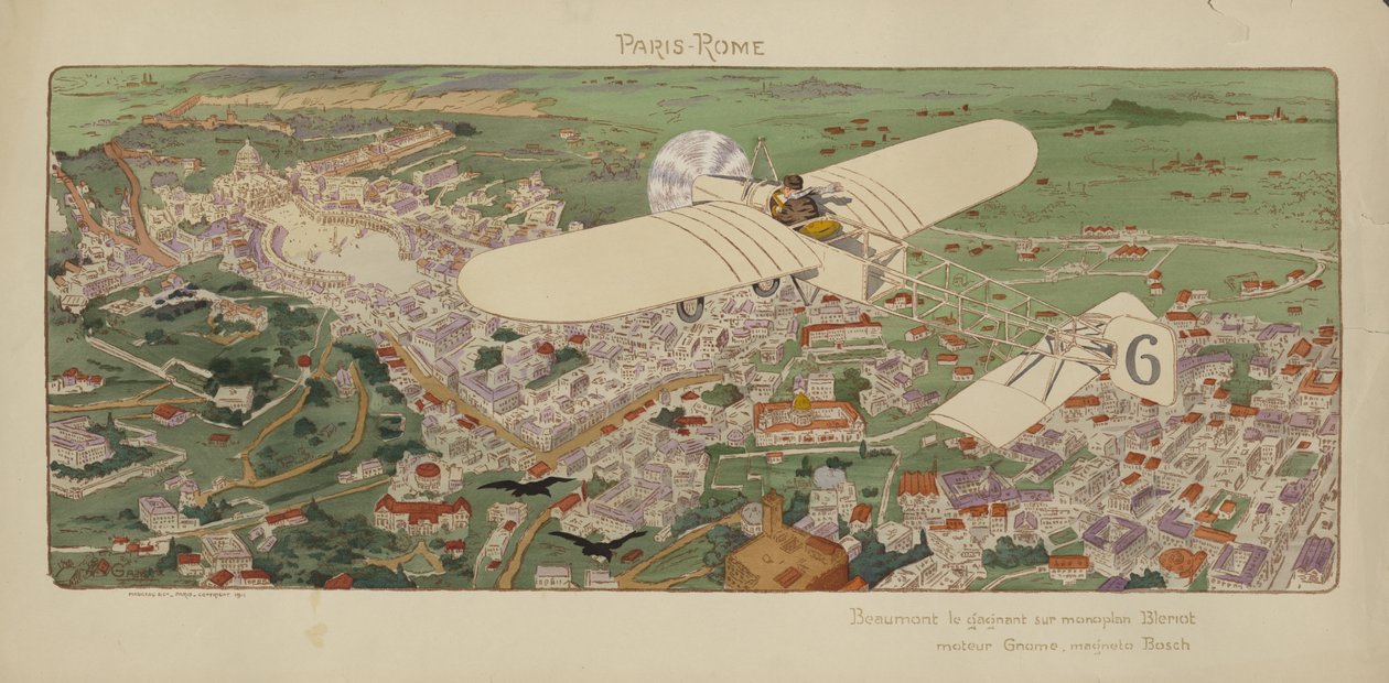 وصول طائرة Bleriot أحادية السطح من Beaumont إلى روما لتفوز بسباق باريس-روما الجوي بواسطة مارغريت (fl.1909-14) مونتو