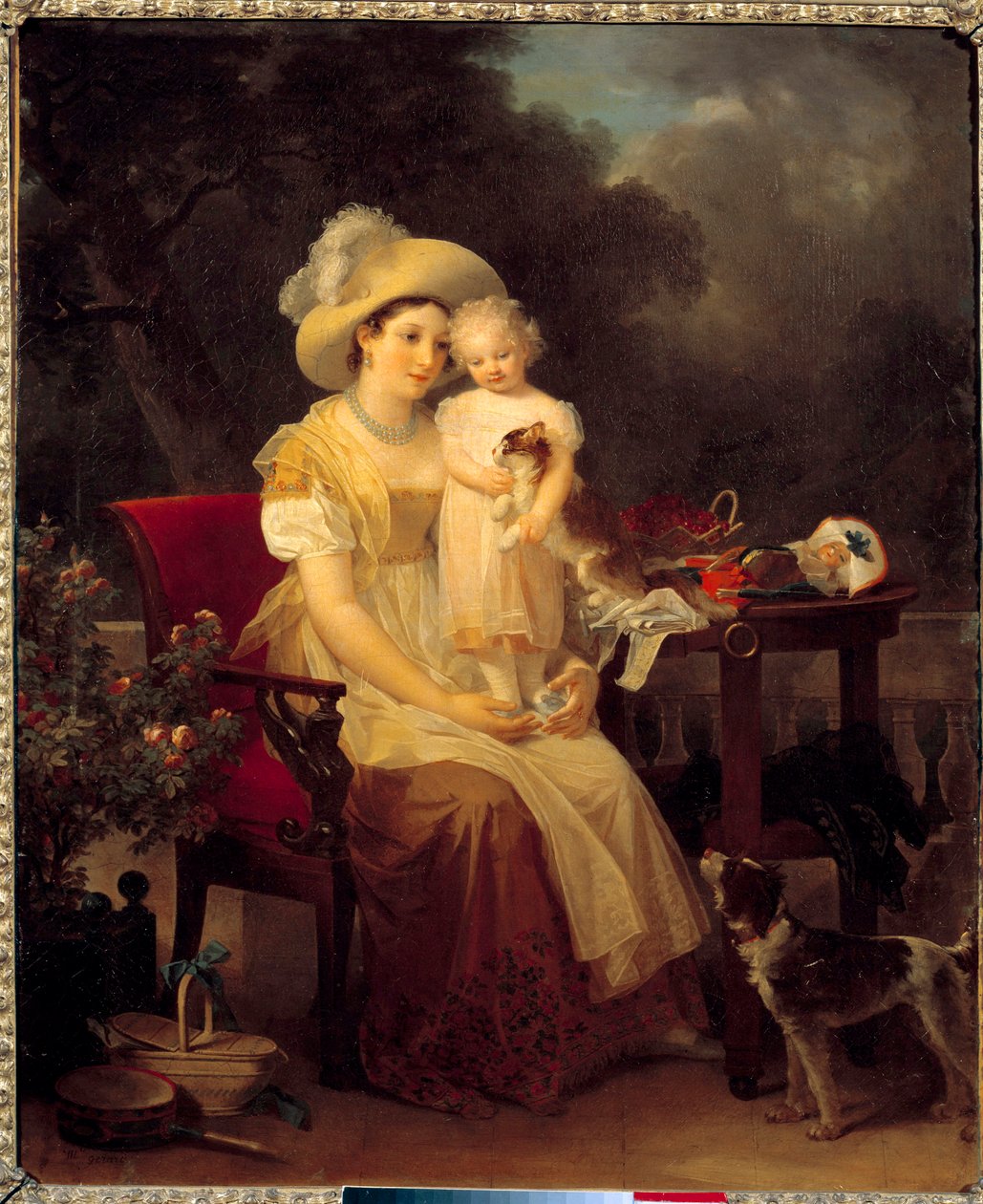 woman sitting holding a girl on her knees Painting by Marguerite Gerard (1761-1837) 1799 Sun. 0,64x0,53m. Dijon, Museum of Fine Arts. بواسطة مارجريت جيرارد