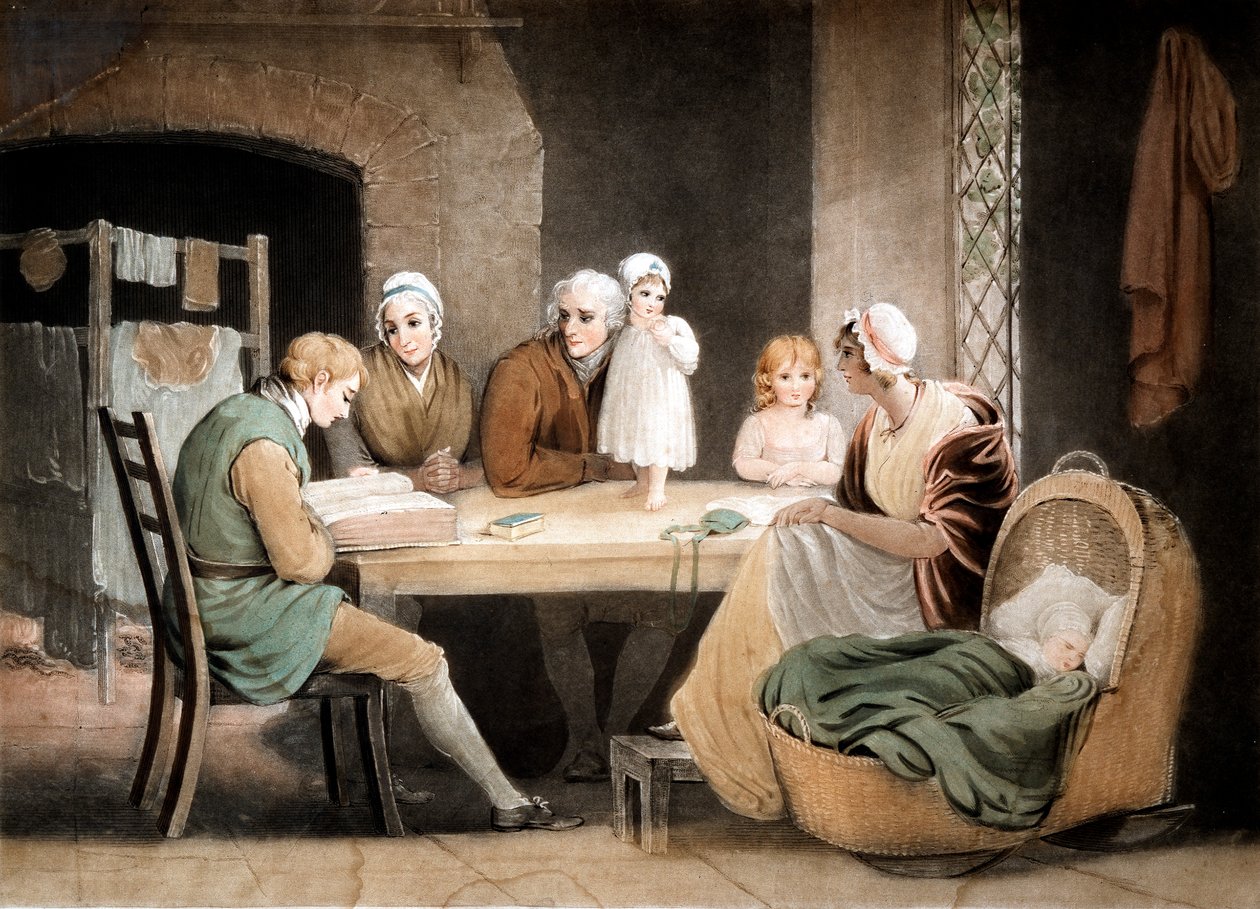 ثلاثة أجيال تستمع إلى قراءة من الكتاب المقدس للعائلة ، c1800 بواسطة ماريا سبيلسبري