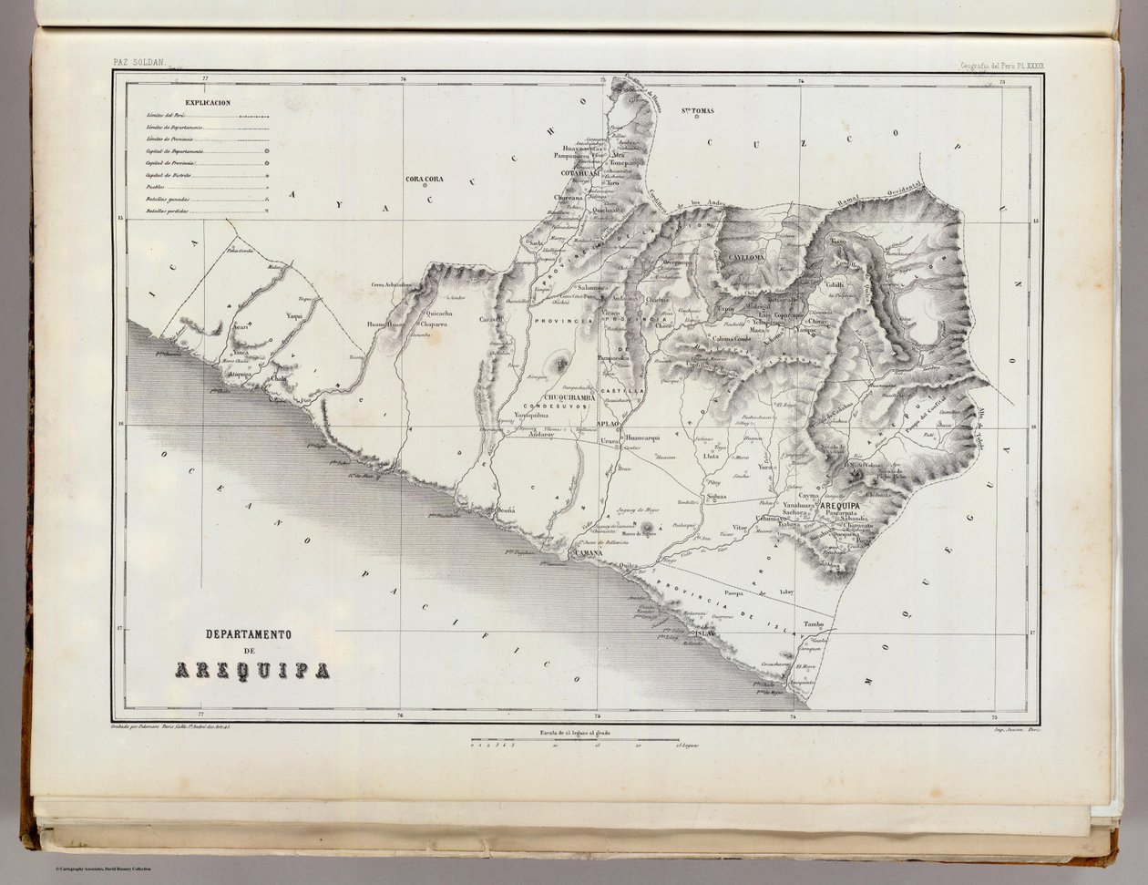 خريطة أريكيبا ، 1865 بواسطة ماريانو فيليبي باز سولدان