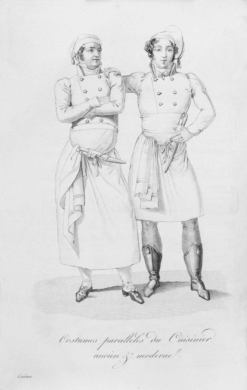 أزياء الطهاة من عصور مختلفة ، من "Le Maitre d&39;Hotel francais" لماري أنطوان كاري ، نُشر عام 1822 بواسطة ماري انطوان كاريم