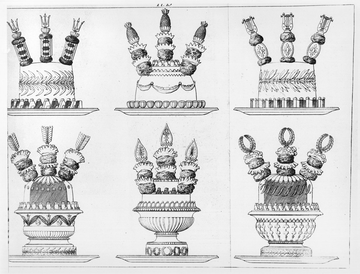 تصميمات لتزيين الطعام من `` Le Cuisinier parisien &39;&39; بواسطة أنطوان كاريم ، تم نشرها عام 1842 بواسطة ماري انطوان كاريم