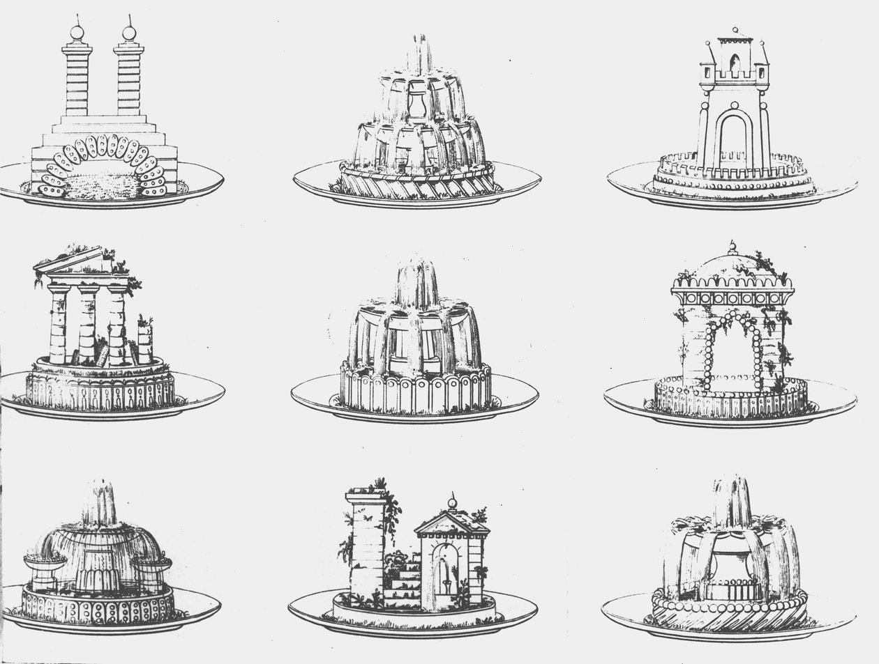 تصميمات لتزيين الطعام من "Le Cuisinier parisien" بواسطة أنطوان كاريم ، اللوحة 21 ، نُشرت عام 1842 بواسطة ماري انطوان كاريم