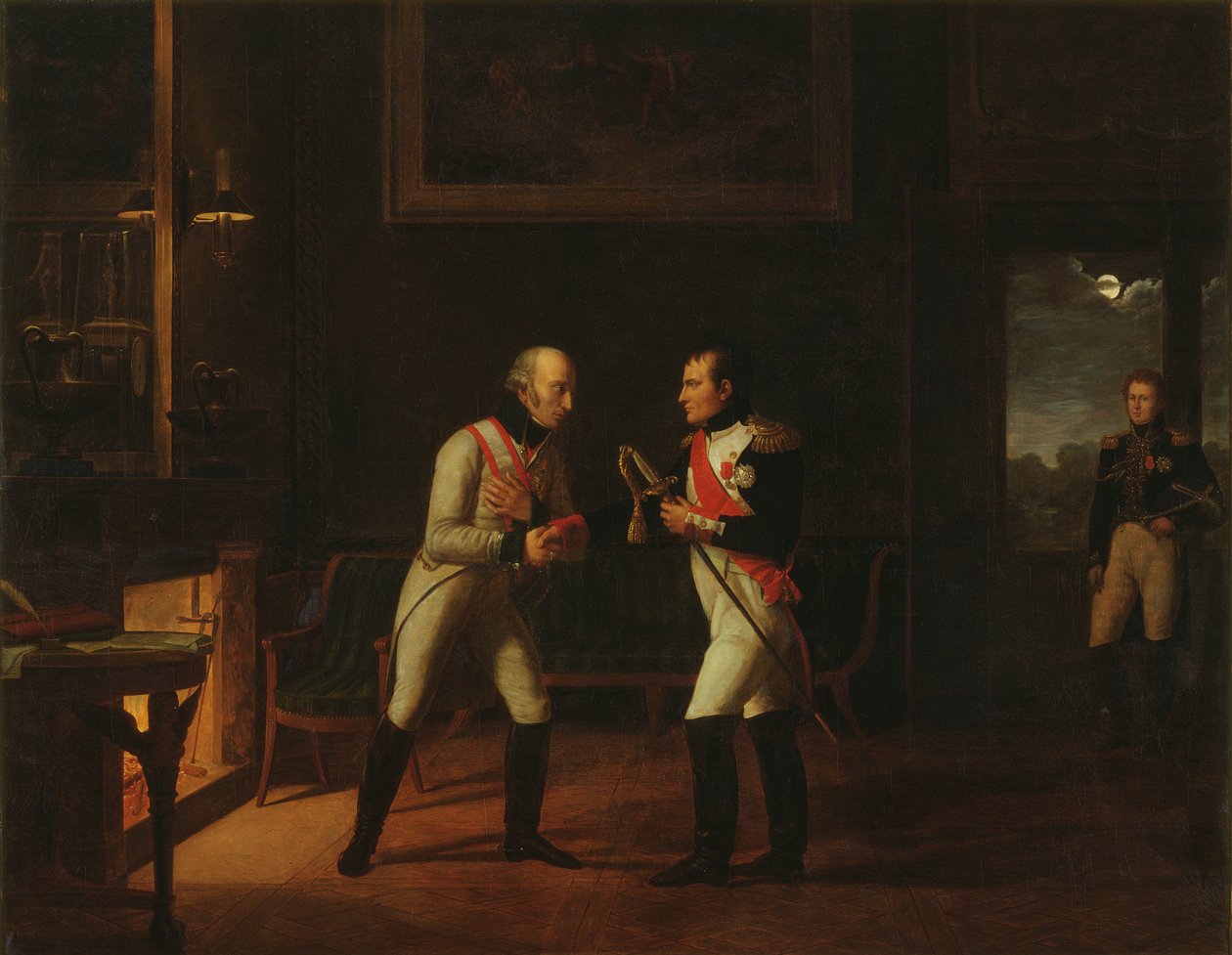اجتماع نابليون بونابرت (1769-1821) والأرشيدوق تشارلز (1771-1847) النمسا في Stammersdorf ، 17 ديسمبر 1808 بواسطة كامو ماري نيكولاس بونس