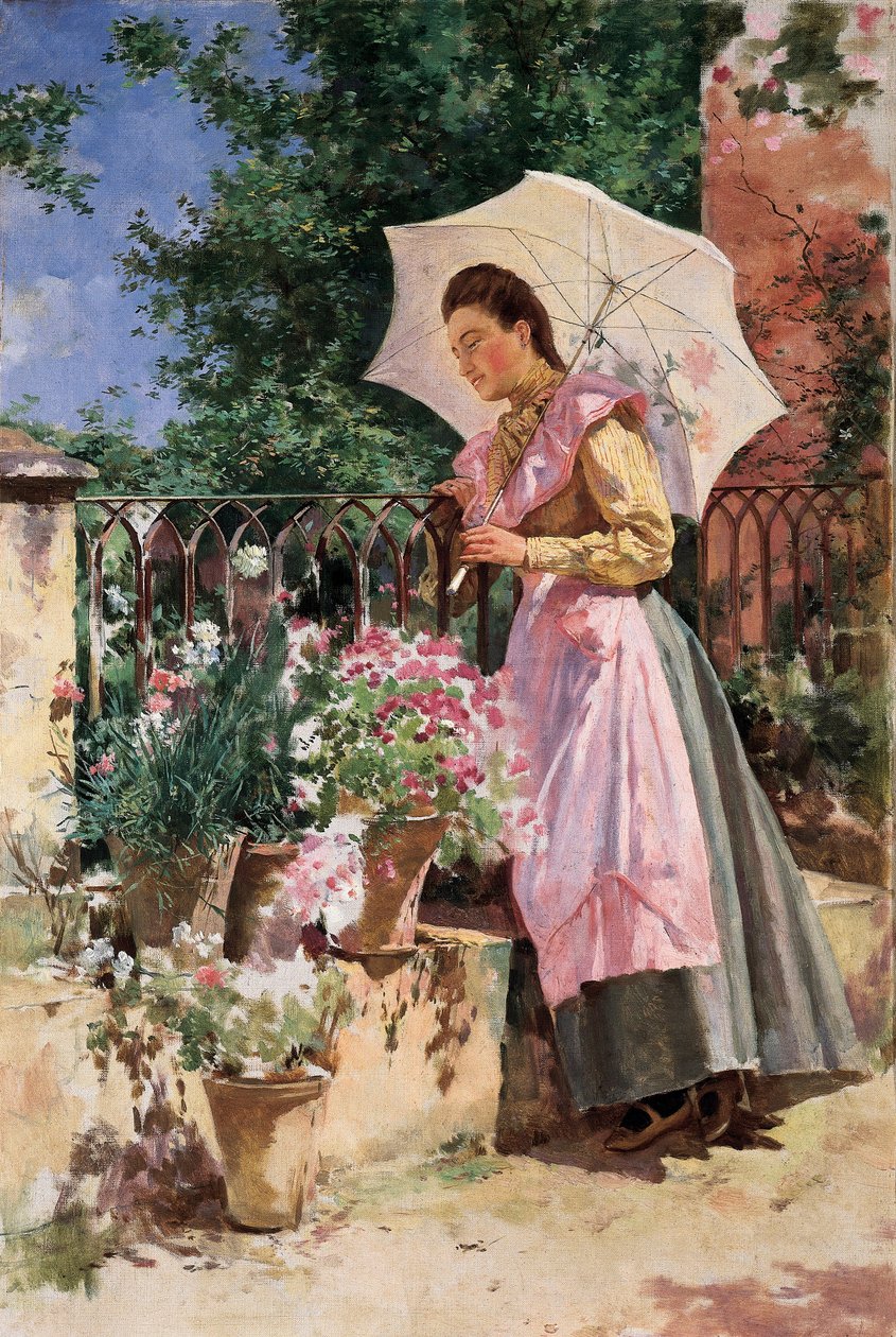 "السيدة ذات المظلة" لوحة إيزيدورو مارين جاريس (1863-1926) أواخر القرن التاسع عشر في غرناطة. متحف بيلاس أرتيس دي غرناطة. بواسطة مارين إيسيدورو غاريس