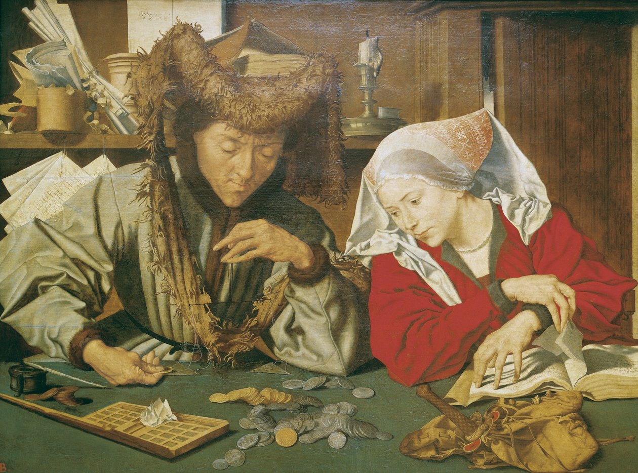 المرابي وزوجته بواسطة Marinus van Roejmerswaelen