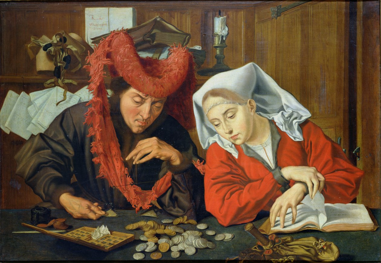 المصرفي وزوجته ، 1538 بواسطة Marinus van Roejmerswaelen