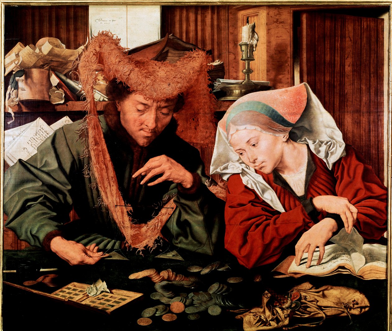 The lender and his wife. (oil on panel بواسطة مارينوس فان ريميرسفيل
