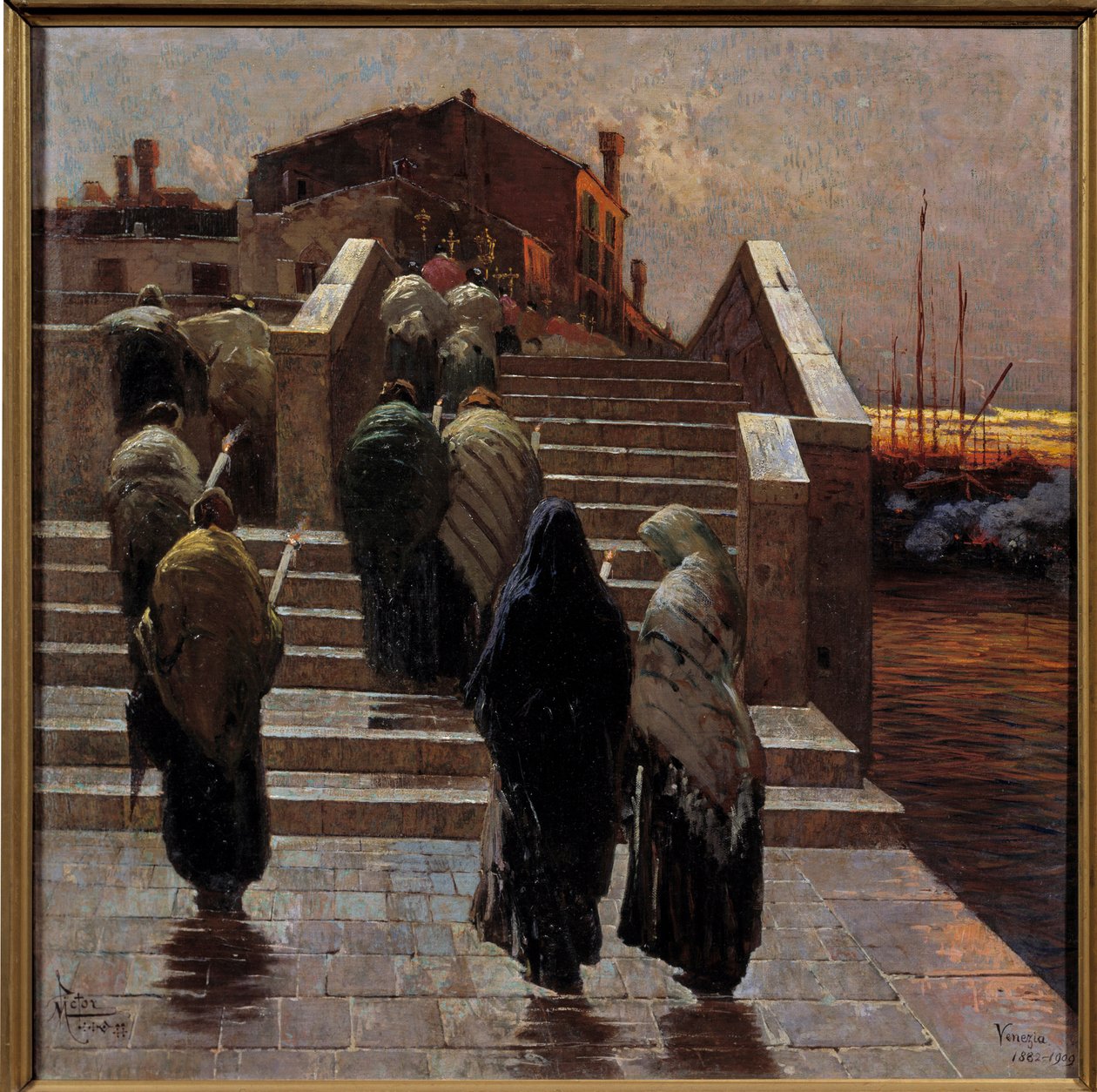 أمسية حمراء ، طقس جيد ، أمل ، موكب نسائي (حداد؟) عبور نهر - رسم لماريو دي ماريا (ماريوس بيكتور) (1853-1924) 1882 الأحد 0،7x0،69 م باريس ، متحف أورسيه بواسطة ماريو دي ماريا