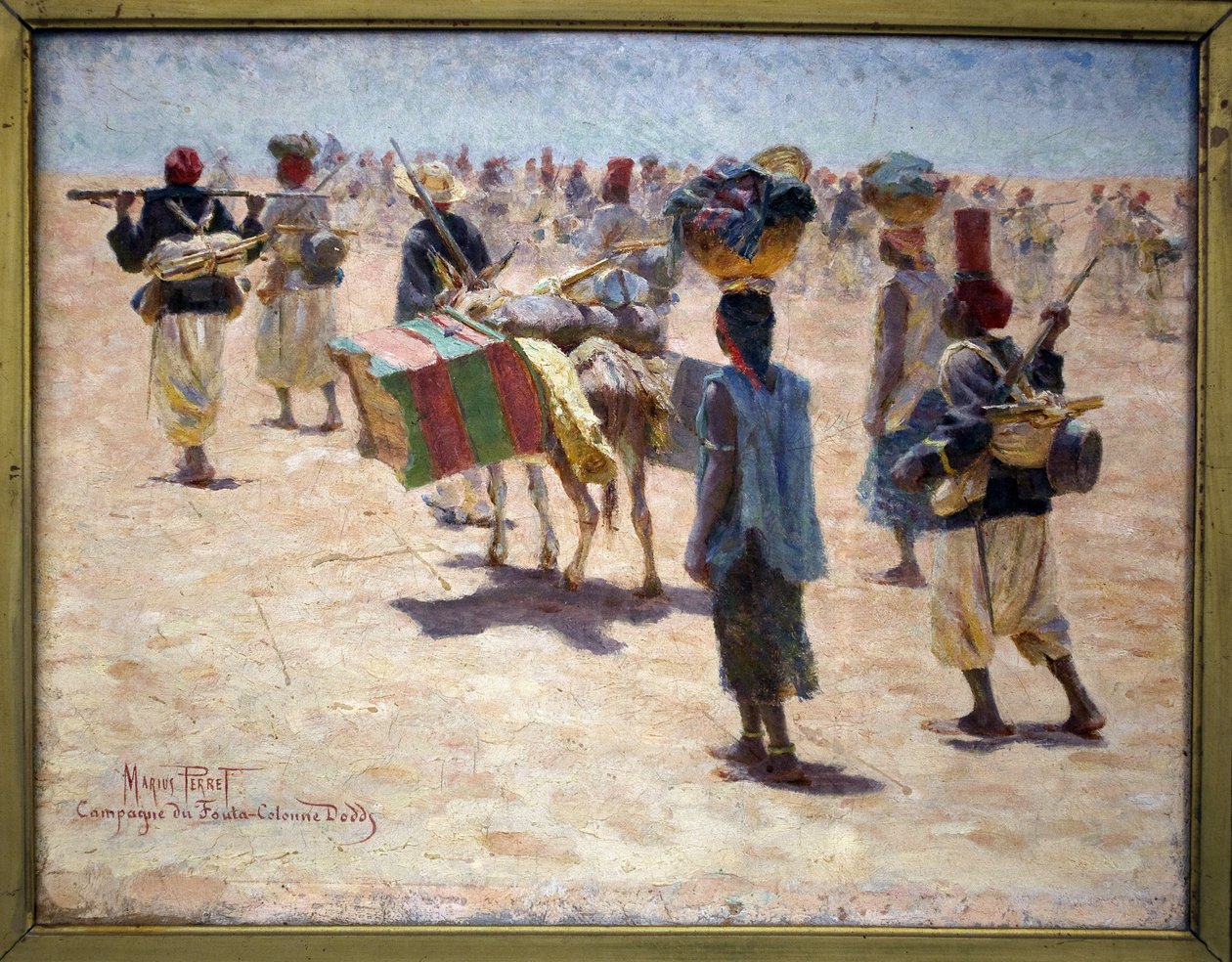 رماة الحرس الخلفي السنغاليون ، حملة فوتا (Guinee ؛ Fouta-Djalon) ، عمود Dodds ، رسم تخطيطي. لوحة لماريوس بيريه (1853-1900) ، زيت على قماش ، قبل عام 1895. متحف الفنون الجميلة في بو. بواسطة ماريوس بيريت