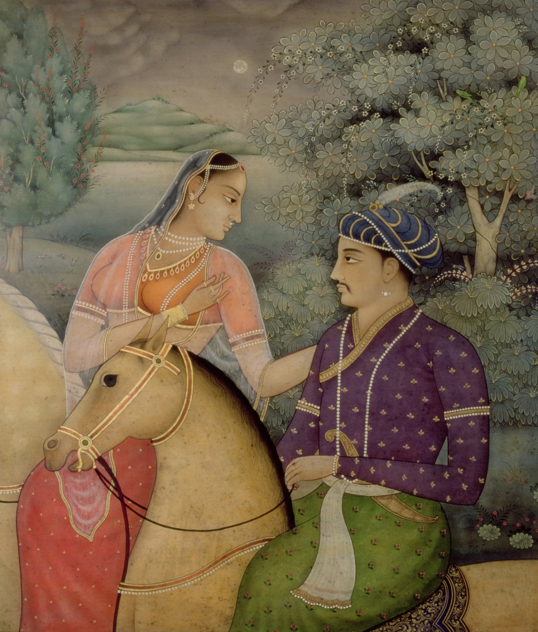 زوجان على ظهور الخيل بجانب بحيرة مقمرة (درجة الحرارة على اللوحة) بواسطة مارك بريسكو