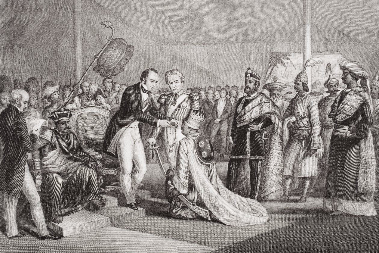 Grand Durbar في Cawnpore بعد قمع ثورة Sepoy ، 1858 ، من `` Illustrations of English and Scottish History &39;Volume II بواسطة مارشال كلاكستون