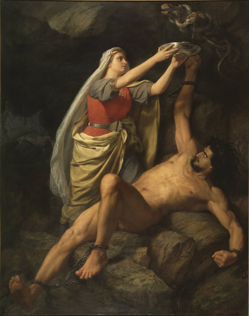 Loki et Sigyn - Loki and Sigyn ، بواسطة Winge ، Marten Eskil (1825-1896). زيت على قماش بواسطة Märten Eskil Winge