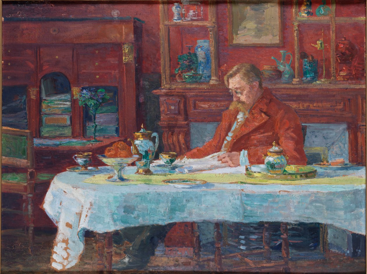 Émile Verhaeren 1855-1918 على الطاولة ، 1900. بواسطة مارث فيرهارين