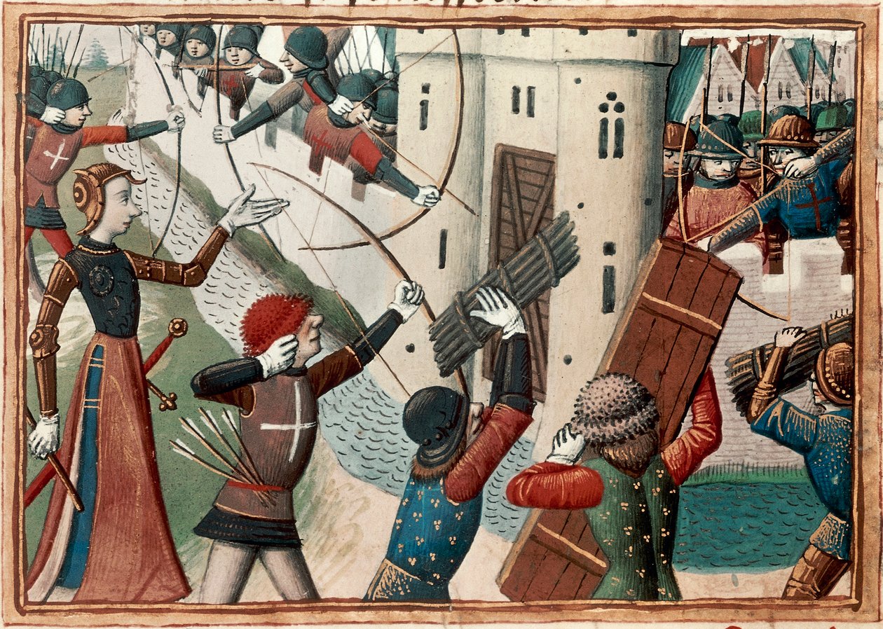 جان دارك عند حصار أورليانز ، صورة مصغرة من Vigiles de Charles VII بواسطة مارتيال دو باريس (القرن الخامس عشر الميلادي)