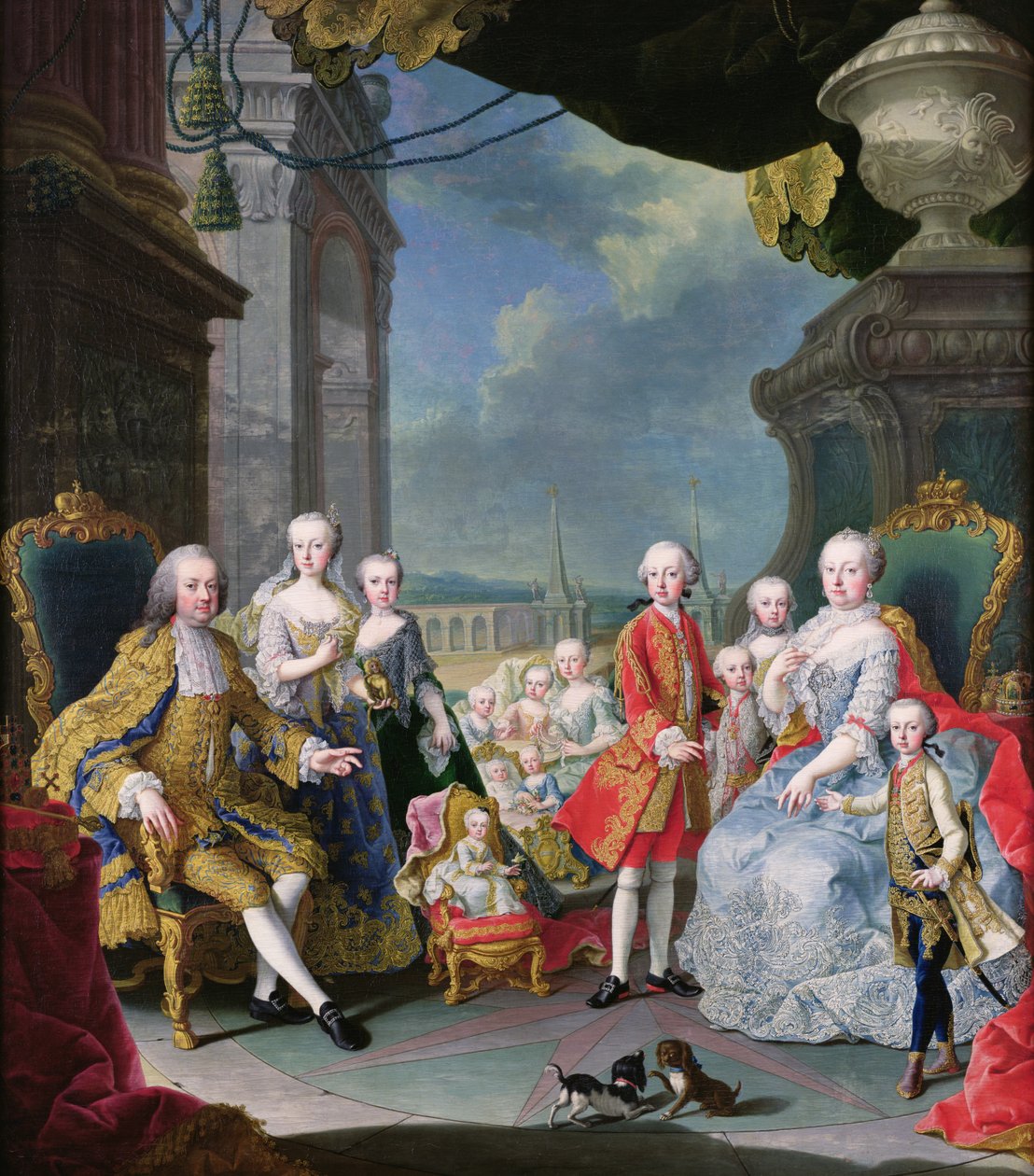 فرانز ستيفان الأول (1708-65) مع زوجته ماري تيريز (1717-80) وأطفالهما بواسطة مارتن الثاني ميتينز أو ميتينز