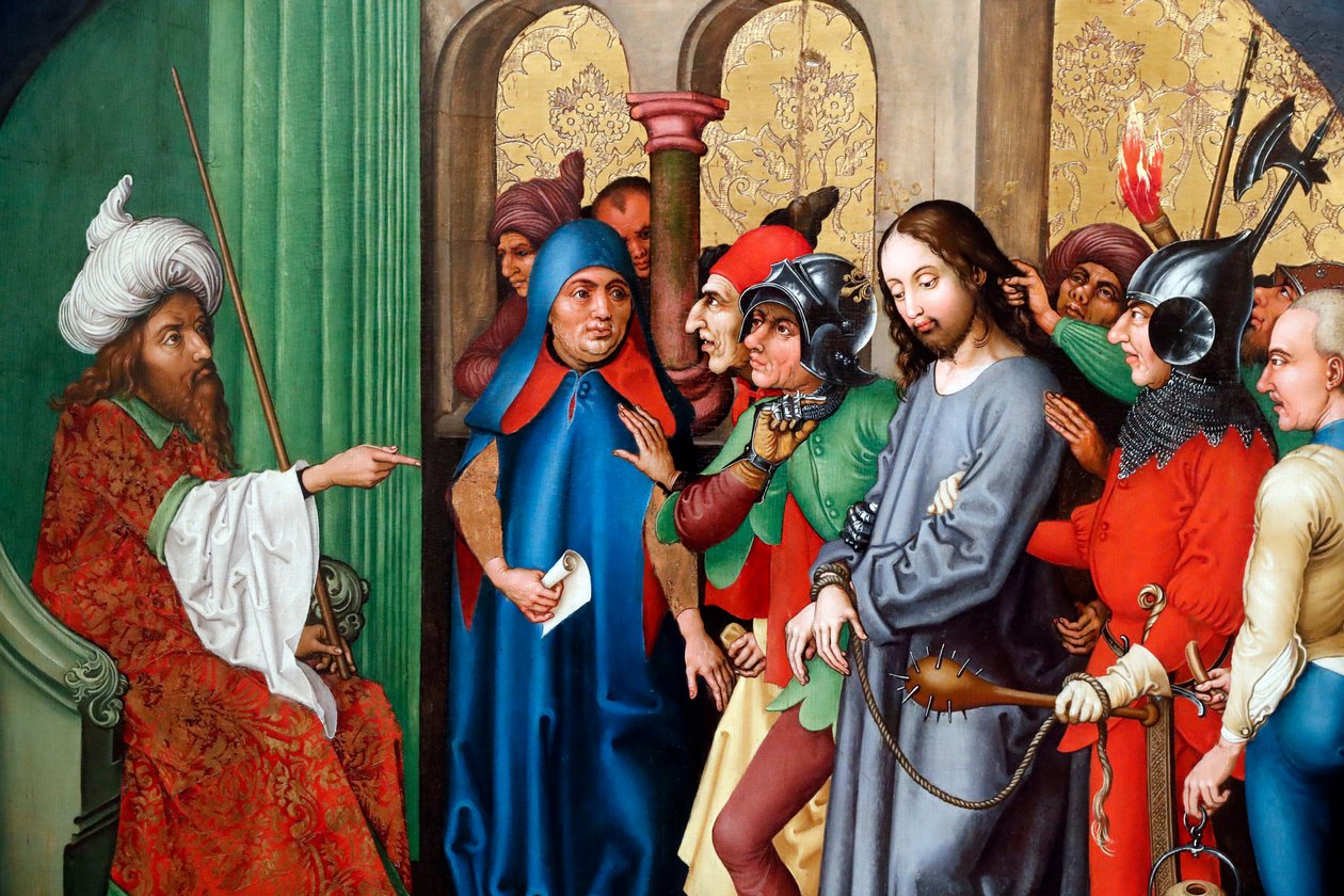 يحكم على Sanhedrin يسوع (زيت على لوح خشبي) بواسطة مارتن شونجاور