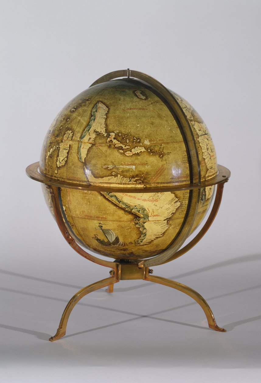 Terrestrial Globe ، أحد الأزواج المعروفة باسم "Brixen" globes ، c.1522 (قلم وحبر ، مرحاض وجواش على الخشب) بواسطة مارتن والدسمولر