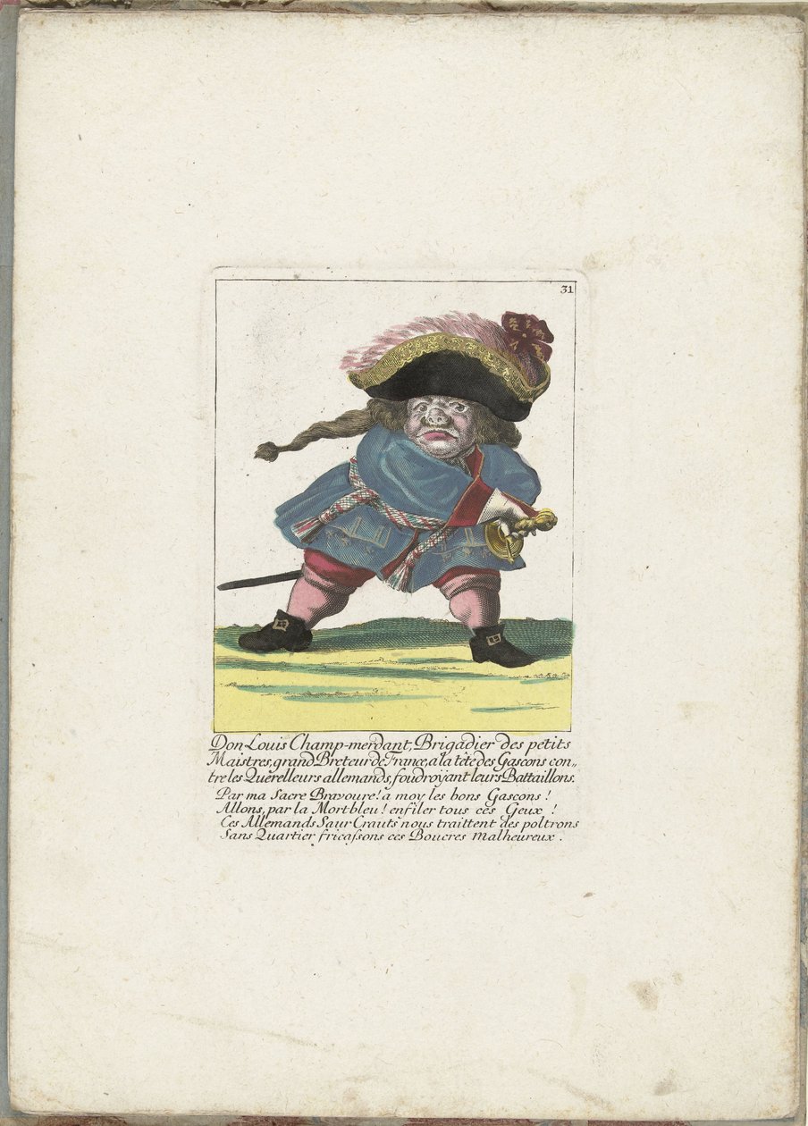 De Franse dwerg Don Luis Champ-Merdant ، كاليفورنيا. 1710 دون لويس تشامب ميردانت ، عميد الأسياد الصغار ، غراند بريتور من فرنسا ، على رأس جاسكون ضد المحاربين الألمان ، يسقط كتائبهم (العنوان على الشيء) إحياء Il Callotto بواسطة مارتن إنجلبرخت (منسوب إلى)