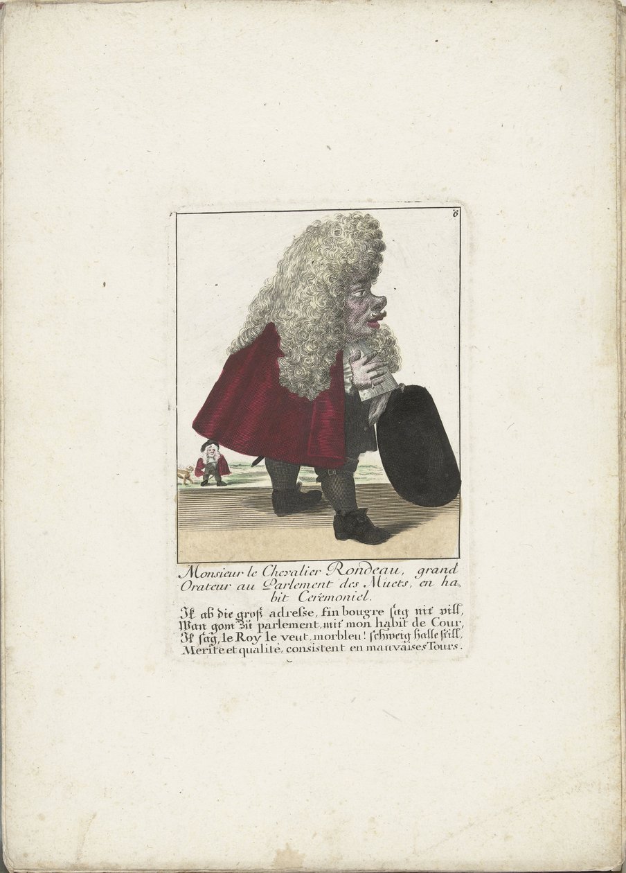 من برلمانات دويرج شوفالييه روندو ، كاليفورنيا. 1710 السيد لو شوفالييه روندو ، الخطيب الكبير في برلمان البكم ، في ثوب احتفالي (العنوان على الشيء) Il Callotto resurcitato oder Neu eingerichtes Zwerchen Cabinet (عنوان السلسلة) بواسطة مارتن إنجلبرخت (منسوب إلى)