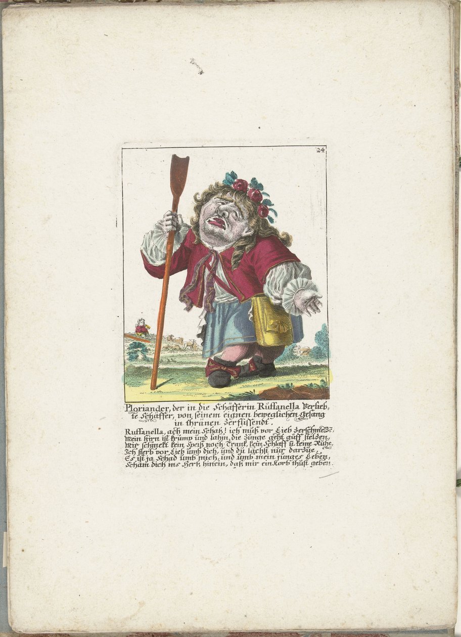 دي دويرج بلورياندر بصفته راعيًا ، حوالي 1710 بلورياندر ، الراعي في حب الراعية روفانيلا ، ينفجر في البكاء على أغنيته المتحركة (العنوان على الشيء) Il Callotto resurcitato أو خزانة صغيرة مفروشة حديثًا (سلسلة بواسطة مارتن إنجلبرخت (منسوب إلى)