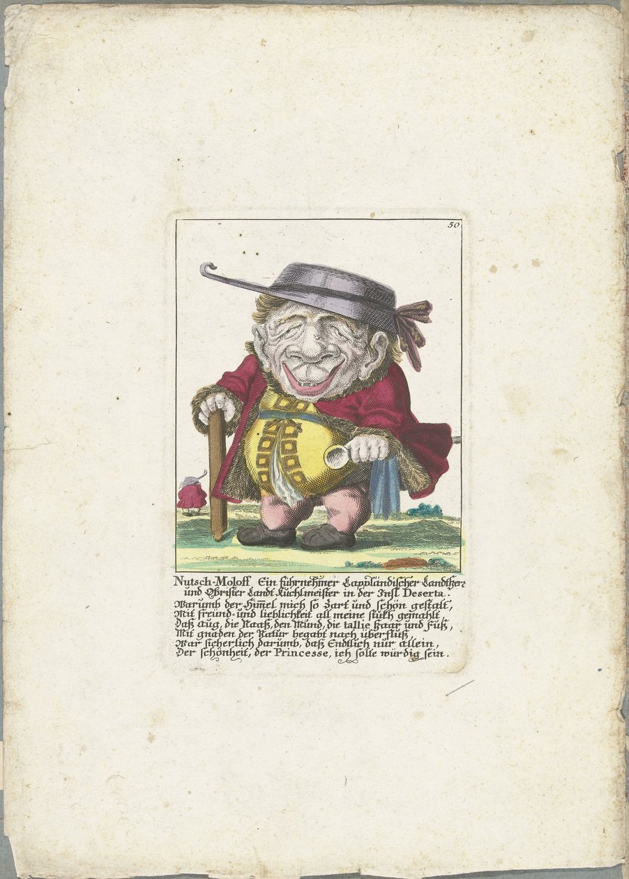 كاريكاتير Nutsch-Moloff Nutsch-Moloff أحد كبار مالكي الأراضي في لابلاند والعقيد Landt Kuchlmeister في جزيرة Deserta (العنوان على الكائن) Il Callotto resurcitato أو خزانة صغيرة مفروشة حديثًا (عنوان السلسلة) بواسطة مارتن إنجلبرخت (منسوب إلى)