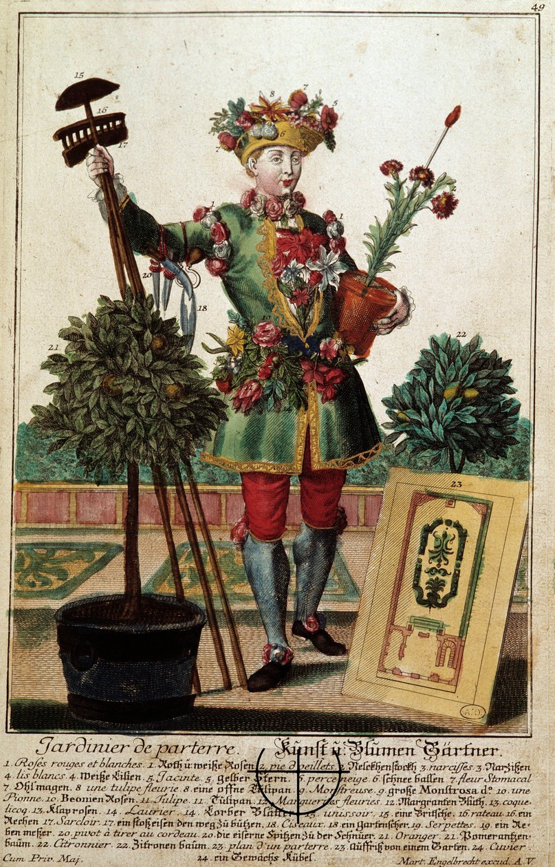 بستاني. نقش لمارتن إنجلبريخت (1684-1756) ، في "" التجمع الجديد للمانوفريز habilles "" القرن الثامن عشر ، ألمانيا. باريس ، الفنون الزخرفية بواسطة مارتن إنجلبرخت