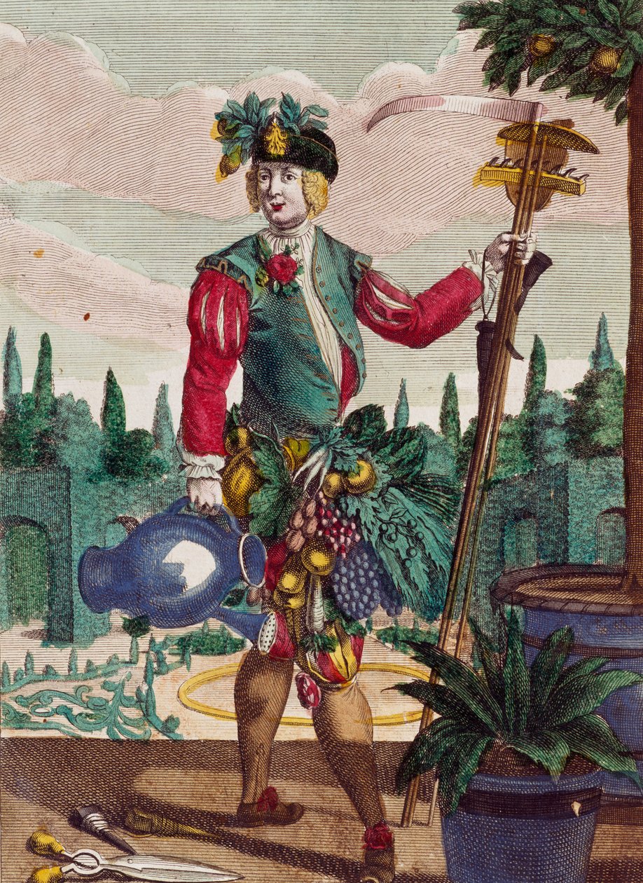 بستاني ، نقش من Assemblage des nouveau manouvries habilles بواسطة Martin Engelbrecht (1684-1756) ، ألمانيا بواسطة مارتن إنجلبرخت