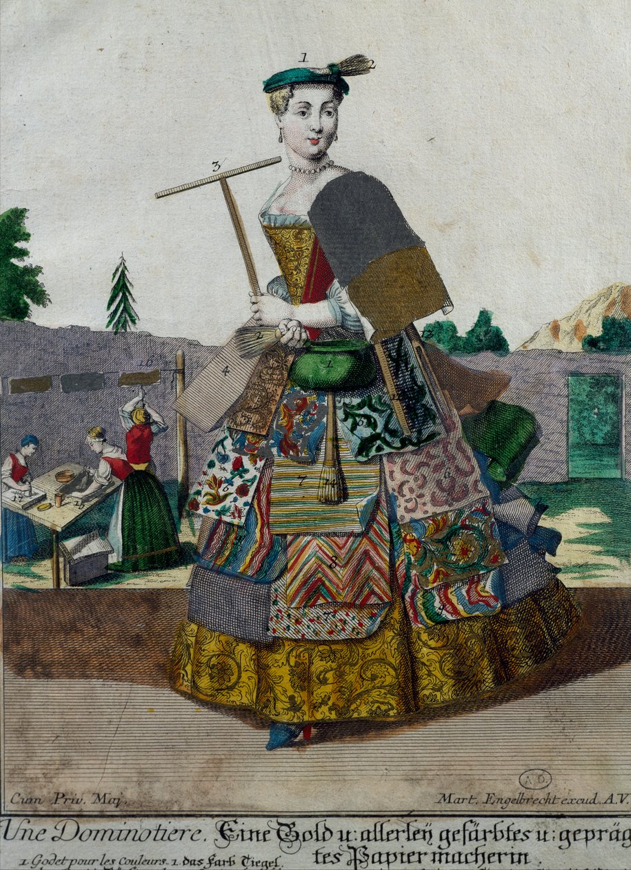 مُصنع أوراق ملونة ، نقش من Assemblage des nouveau manouvries habilles Martin Engelbrecht (1684-1756) ، ألمانيا بواسطة مارتن إنجلبرخت