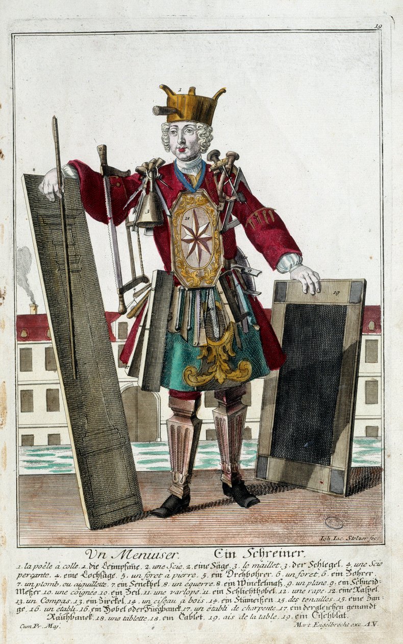 متير: نجار. نقش لمارتن إنجلبريخت (1684-1756) ، في "" التجمع الجديد للمانوفريز habilles "" القرن الثامن عشر ، ألمانيا. باريس ، الفنون الزخرفية بواسطة مارتن إنجلبرخت