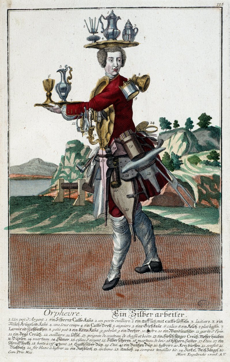 Metier: سمكة ذهبية. نقش لمارتن إنجلبريخت (1684-1756) ، في "" التجمع الجديد للمانوفريز habilles "" القرن الثامن عشر ، ألمانيا. باريس ، الفنون الزخرفية بواسطة مارتن إنجلبرخت