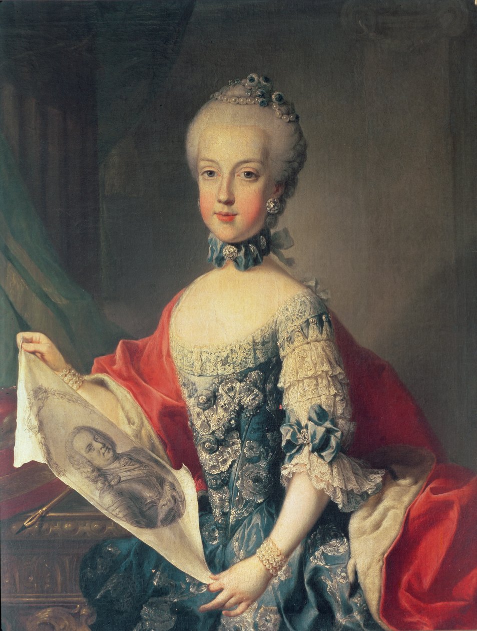 الأرشيدوقة ماريا كارولينا (1752-1814) ، الطفل الثالث عشر لماريا تيريزا من النمسا (1717-80) ، زوجة فرديناند الأول (1751-1825) ملك الصقليتين ، تحمل صورة والدها الإمبراطور الفرنك بواسطة مارتن الثاني ميتينز أو ميتينز