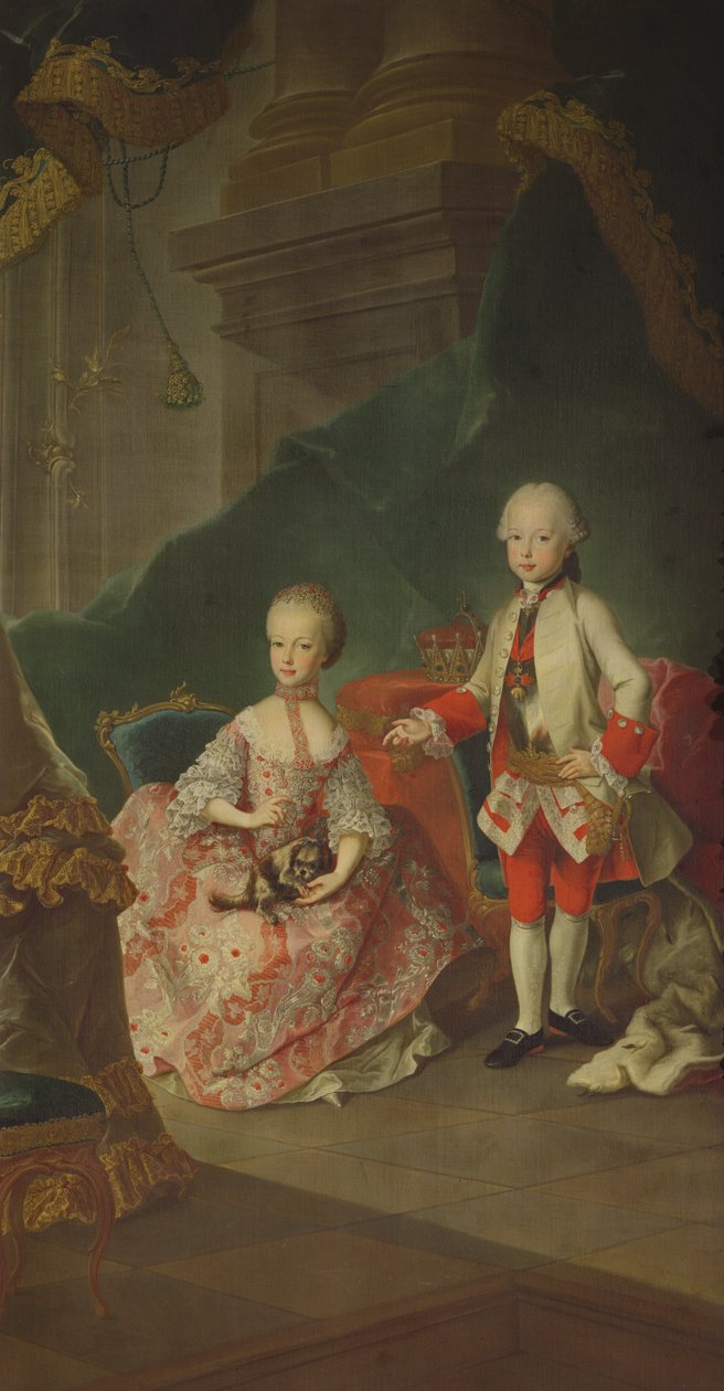 طفلان من الإمبراطورة ماريا تيريزا من النمسا (1717-80) ليوبولد (1747-1792) (لاحقًا الإمبراطور ليوبولد الثاني) وأخته الأميرة ماريا كريستين (زوجة ألبرت ساكسن-تيشن مؤسس ألب بواسطة مارتن الثاني ميتينز أو ميتينز