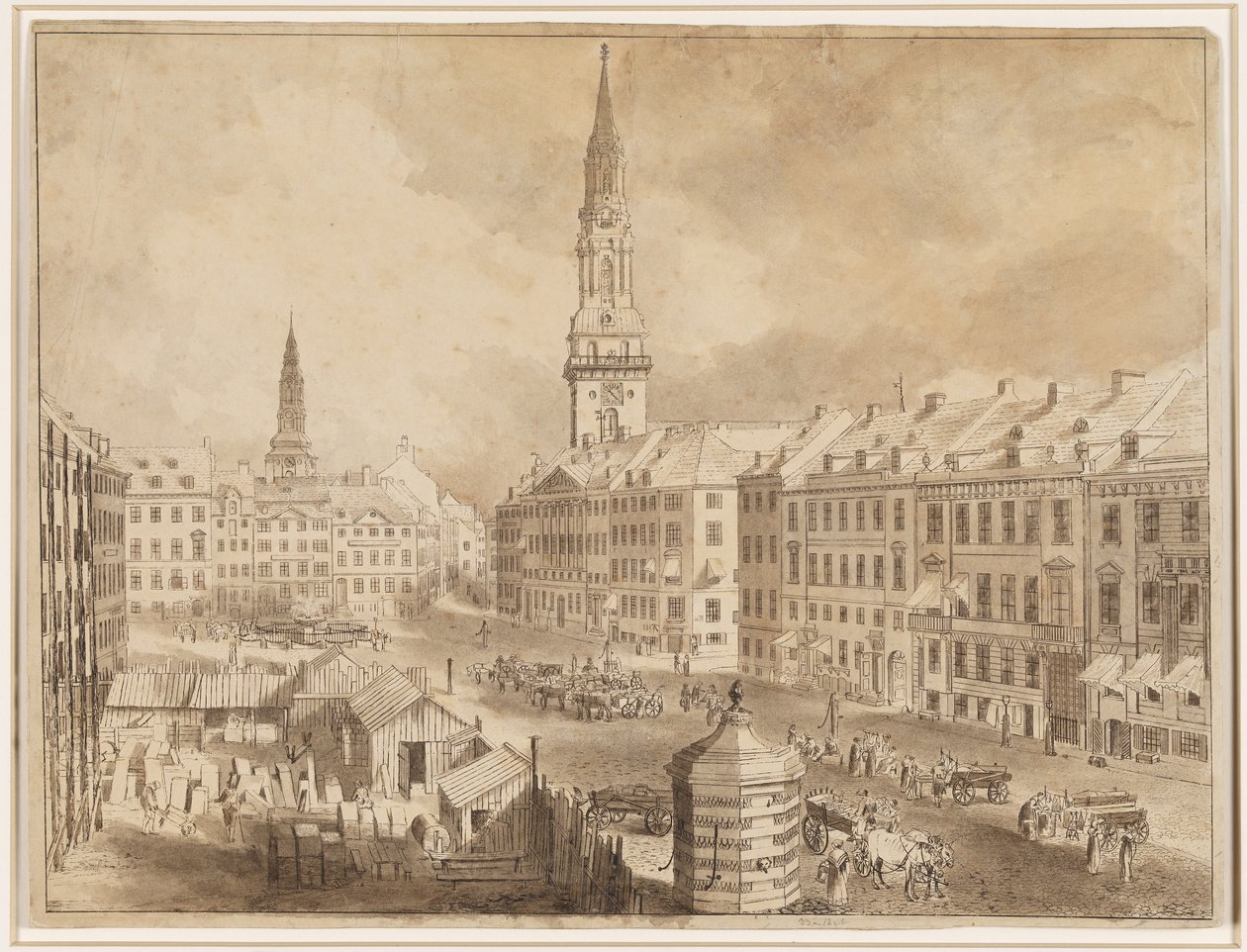 Nytorv و Gammel Torv في كوبنهاغن مع أبراج القديس بتريس وكنيسة السيدة العذراء بواسطة مارتن رودولف هيلاند
