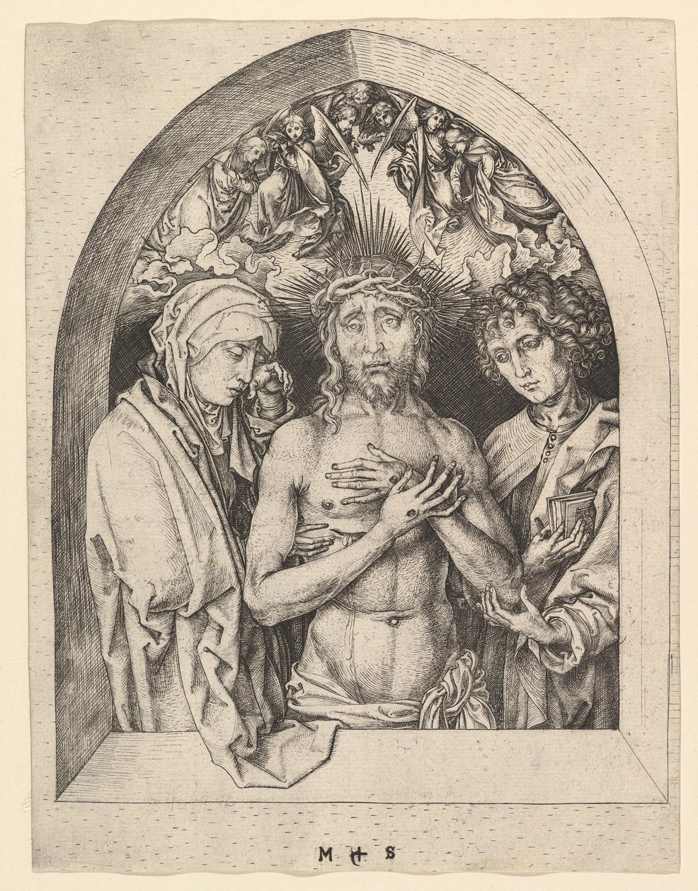 المسيح كرجل الأحزان مع العذراء والقديس يوحنا ، كاليفورنيا. 1435-1491. بواسطة مارتن شونجاور