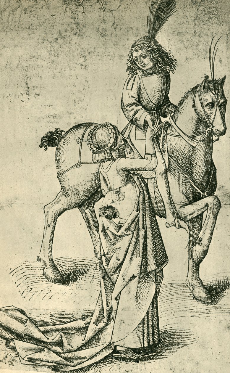 رايدر وامرأة ، c1480 ، 1943. بواسطة مارتن شونجاور