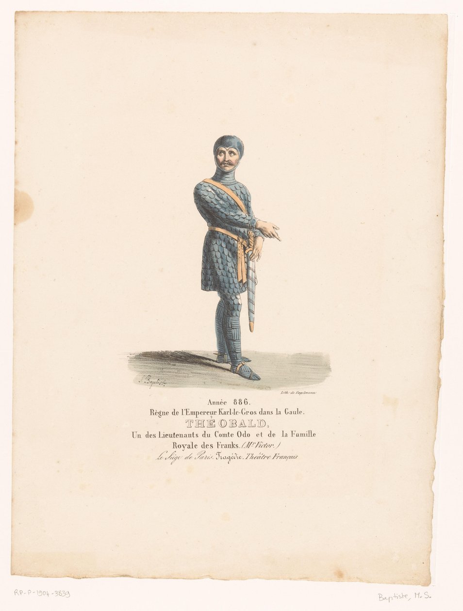Kostuum van Ridder Théobald uit de tragedie حصار باريس ثيوبالد (العنوان على الكائن) Theatrekostuums (عنوان المسلسل) المسرح الفرنسي: مجموعة من الأزياء التي كتبها MM. J. Alaux و L. Duponchel من رسومات المخطوطة في مكتبة الكوميديا بواسطة مارتن سيلفستر بابتيست