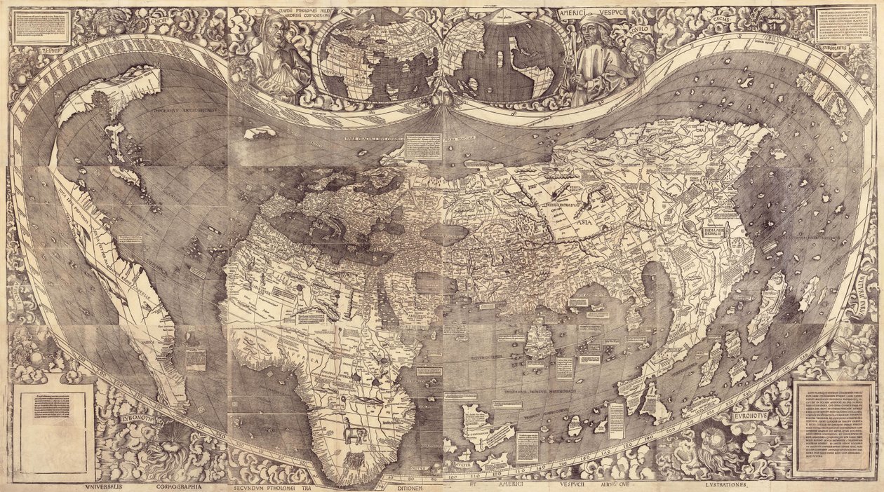 خريطة العالم Universalis Cosmographia ، 1507 بواسطة مارتن والدسيمولر
