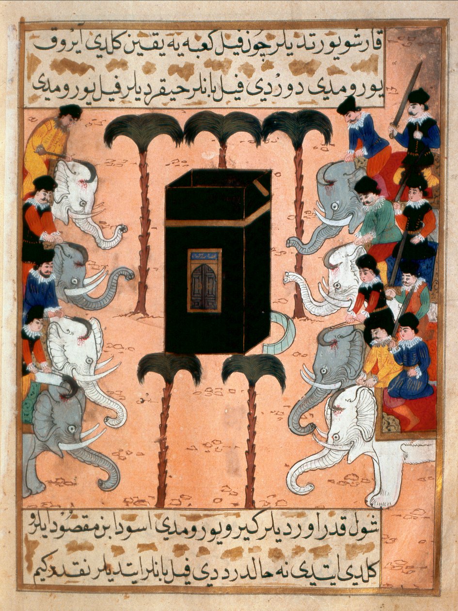 يحاول الزعيم المسيحي لإثيوبيا تدمير الكعبة بأذرعه المكونة من أفيال مصغرة مأخوذة من قصيدة ملحمية "سير النبي" عن حياة النبي محمد عصر كتبها مصطفى ، ابن يوسف دزوروم. حكم مراد بواسطة مارتينو باسي