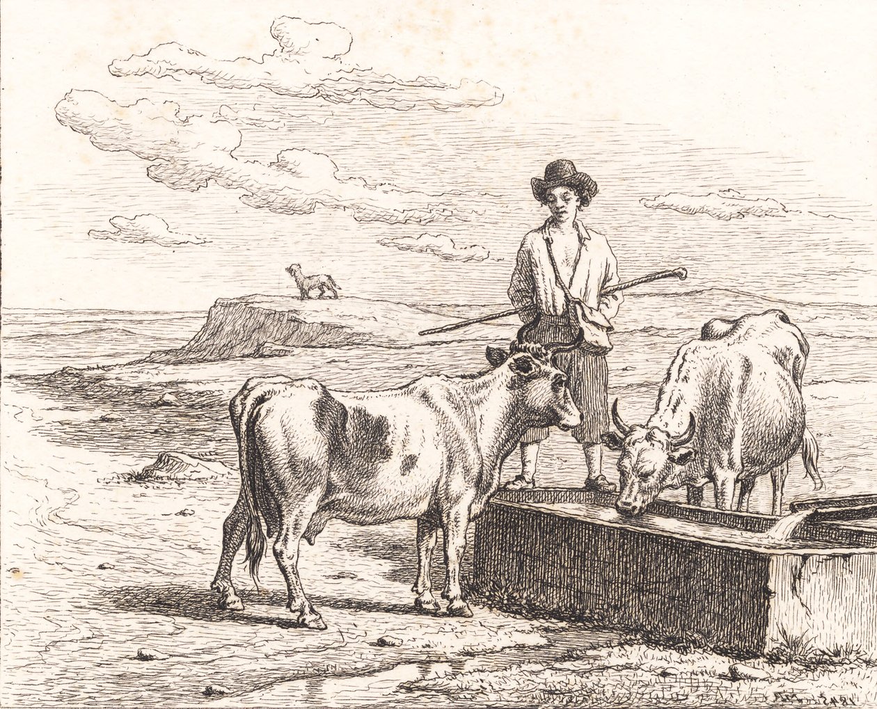 راعي الغنم في حوض سقي. رسم توضيحي لـ Chr. وينثر "خمس وعشرون صورة للأطفال الصغار" بواسطة مارتينوس روربي
