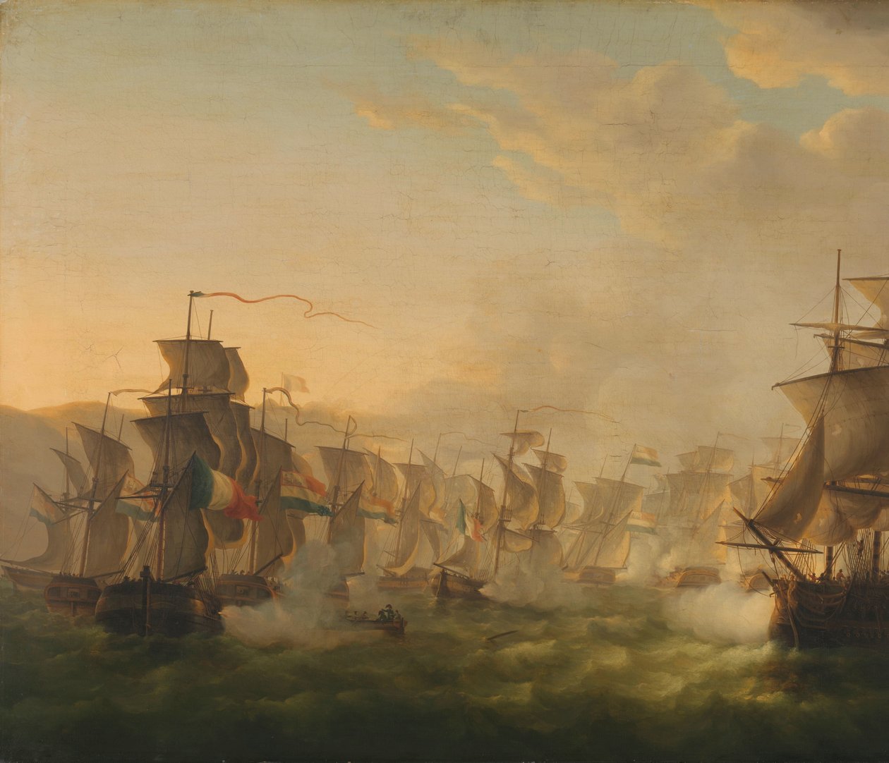صراع الأسطول الهولندي والبريطاني أثناء مرور الأسطول الهولندي إلى بولوني (1804) بواسطة مارتينوس شومان (توقيع الفنان)