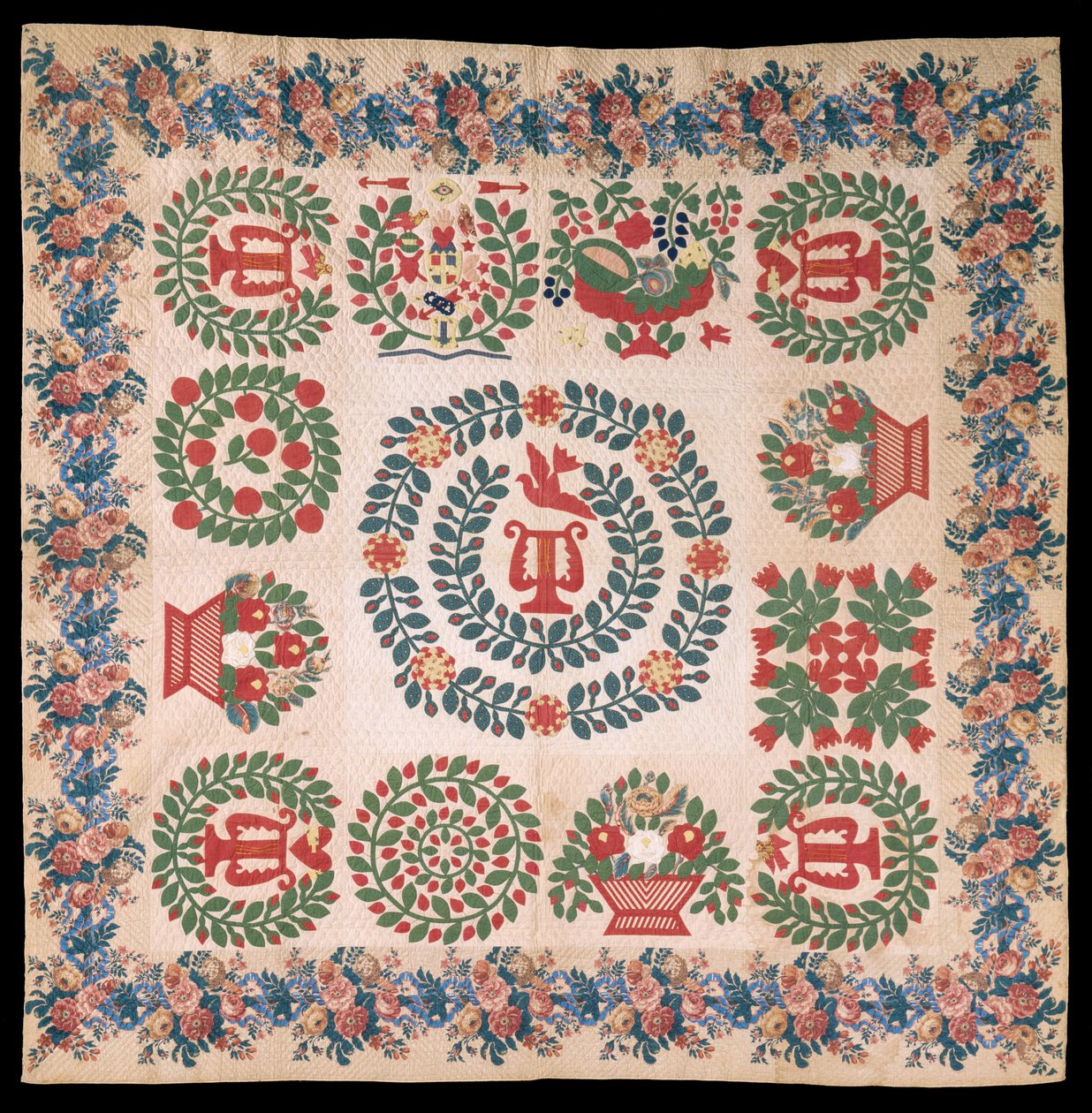 لحاف ألبوم زخارف Odd Fellows ، c.1850 (قطن وحرير) بواسطة ماري آن ماكو