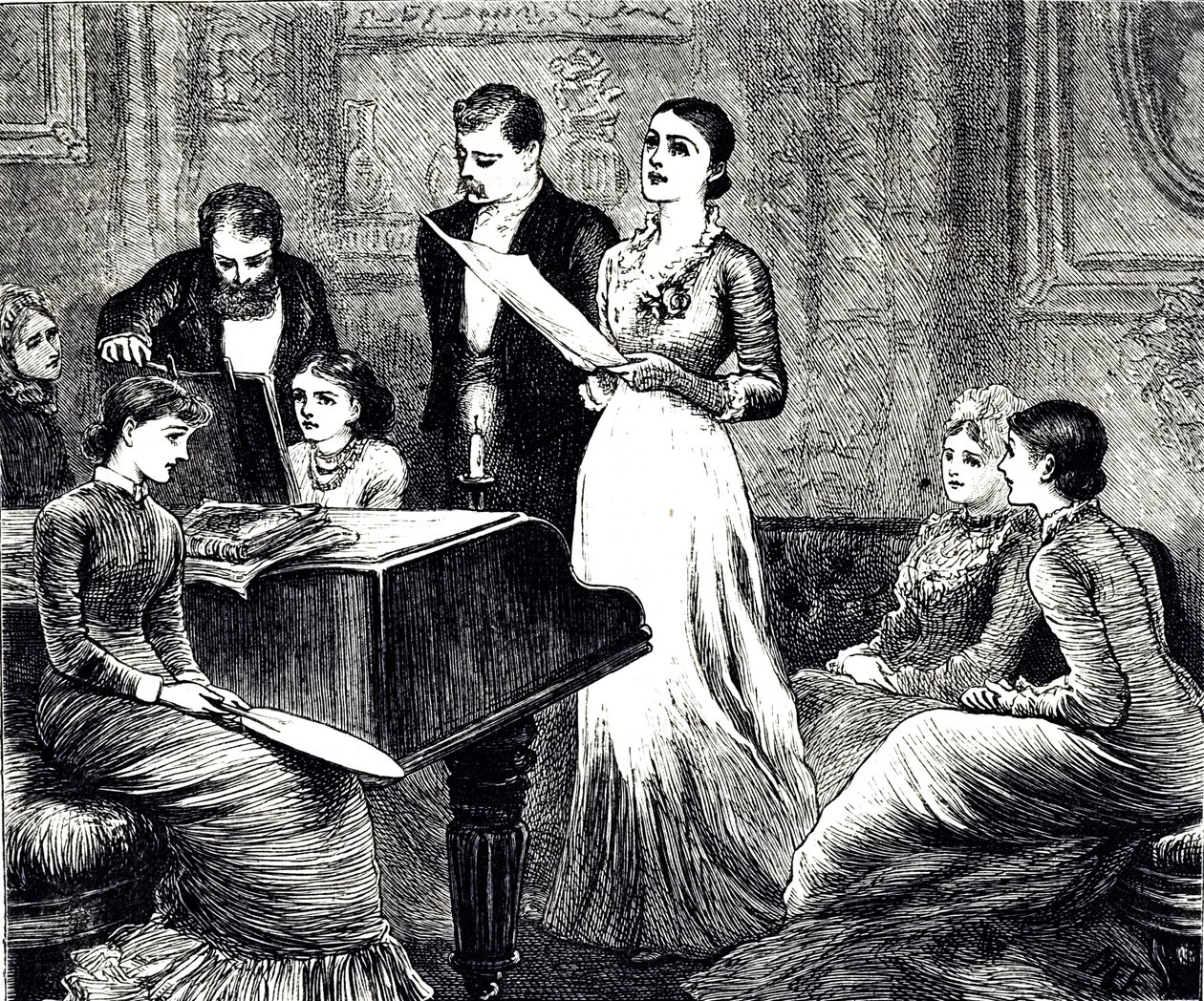 نقش يصور أمسية موسيقية. رسمها ماري إلين إدواردز (1838-1934) فنانة إنجليزية ورسامة لكتب الأطفال بواسطة ماري إلين إدواردز